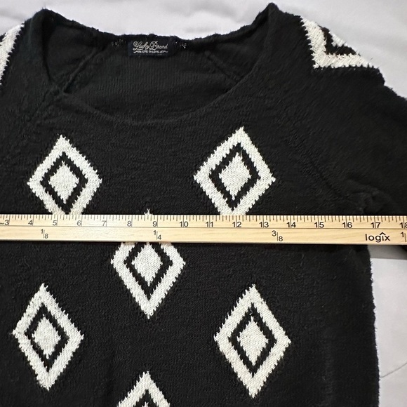 Women's Lucky Brand Live And Learn Sweater Size S Black White Diamonds - Picture 4 of 8